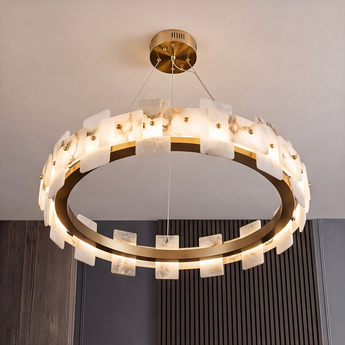 Alabaster Chandelier Brass Finish Ceiling Mounted LED