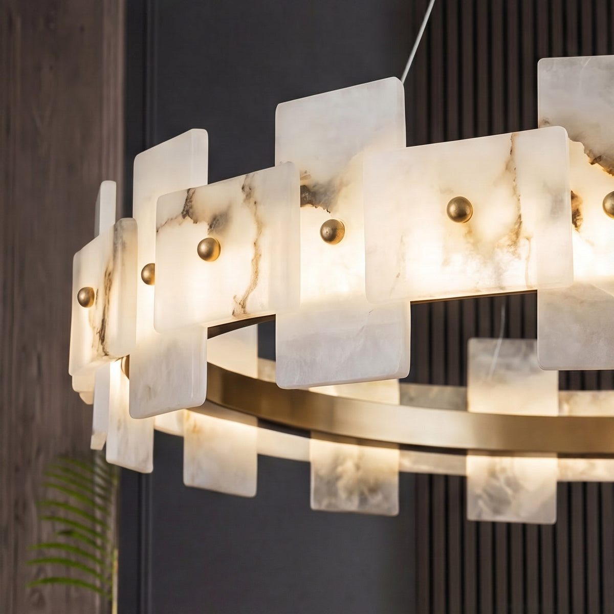 Alabaster Chandelier Brass Finish Ceiling Mounted LED