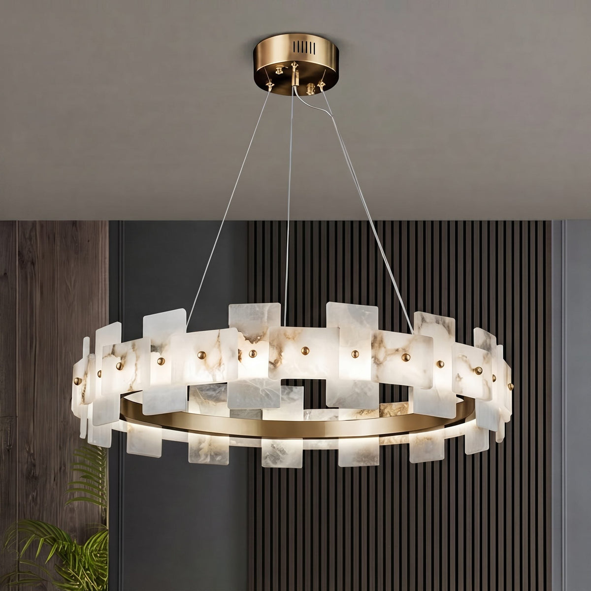 Alabaster Chandelier Brass Finish Ceiling Mounted LED