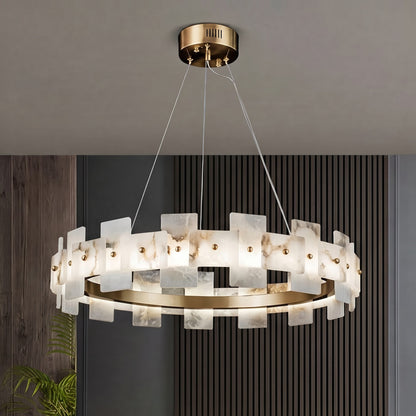 Alabaster Chandelier Brass Finish Ceiling Mounted LED