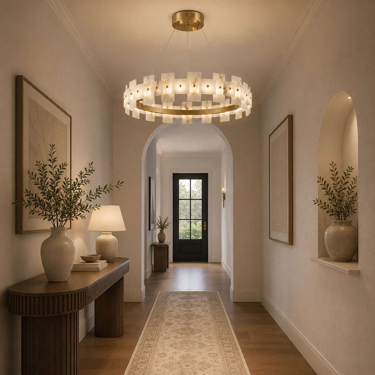 Alabaster Chandelier Brass Finish Ceiling Mounted LED