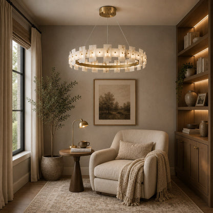 Alabaster Chandelier Brass Finish Ceiling Mounted LED