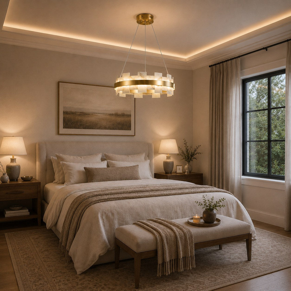 Alabaster Chandelier Brass Finish Ceiling Mounted LED