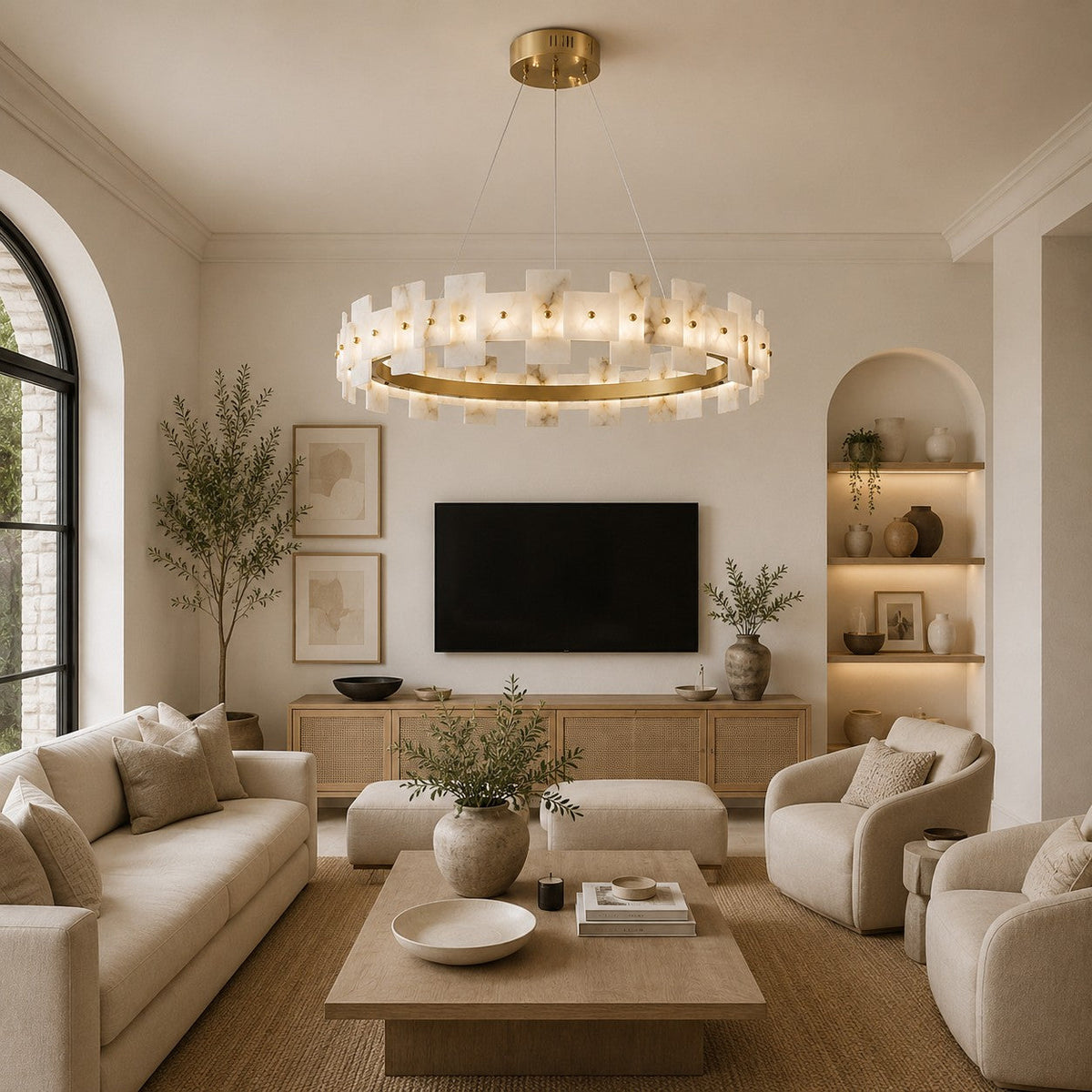 Alabaster Chandelier Brass Finish Ceiling Mounted LED