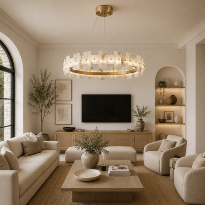 Alabaster Chandelier Brass Finish Ceiling Mounted LED