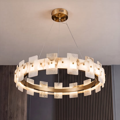 Alabaster Chandelier Brass Finish Ceiling Mounted LED