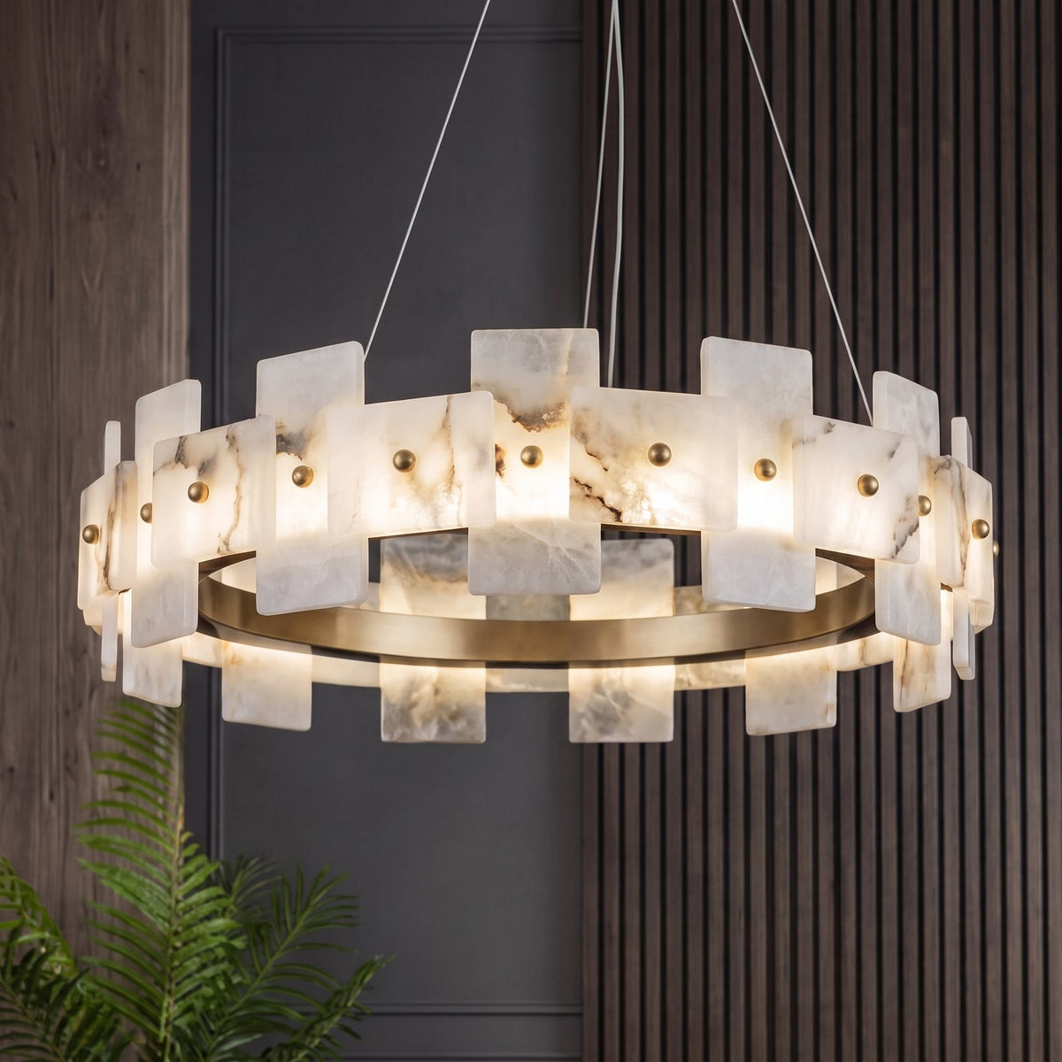 Alabaster Chandelier Brass Finish Ceiling Mounted LED