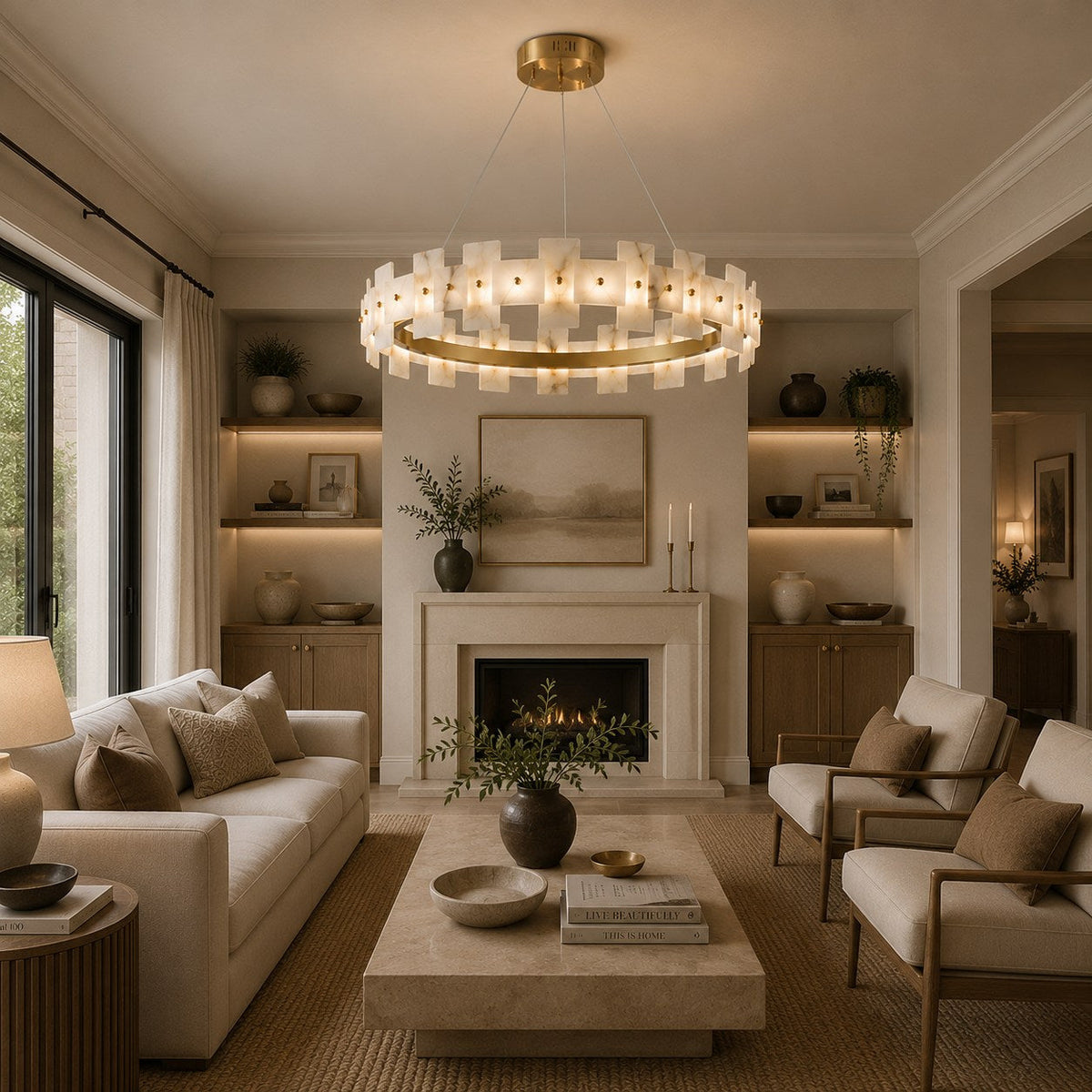 Alabaster Chandelier Brass Finish Ceiling Mounted LED