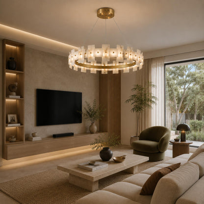 Alabaster Chandelier Brass Finish Ceiling Mounted LED