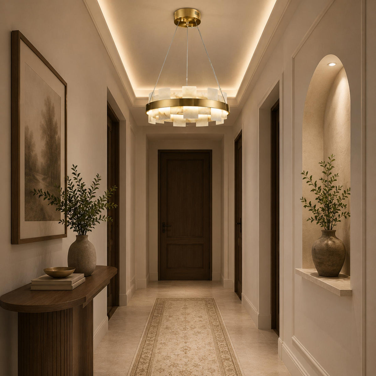 Alabaster Chandelier Brass Finish Ceiling Mounted LED