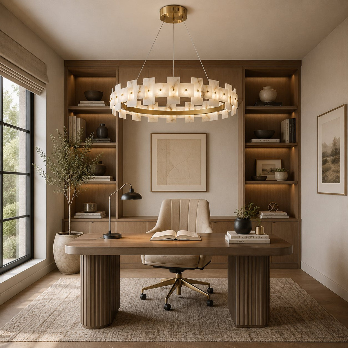 Alabaster Chandelier Brass Finish Ceiling Mounted LED
