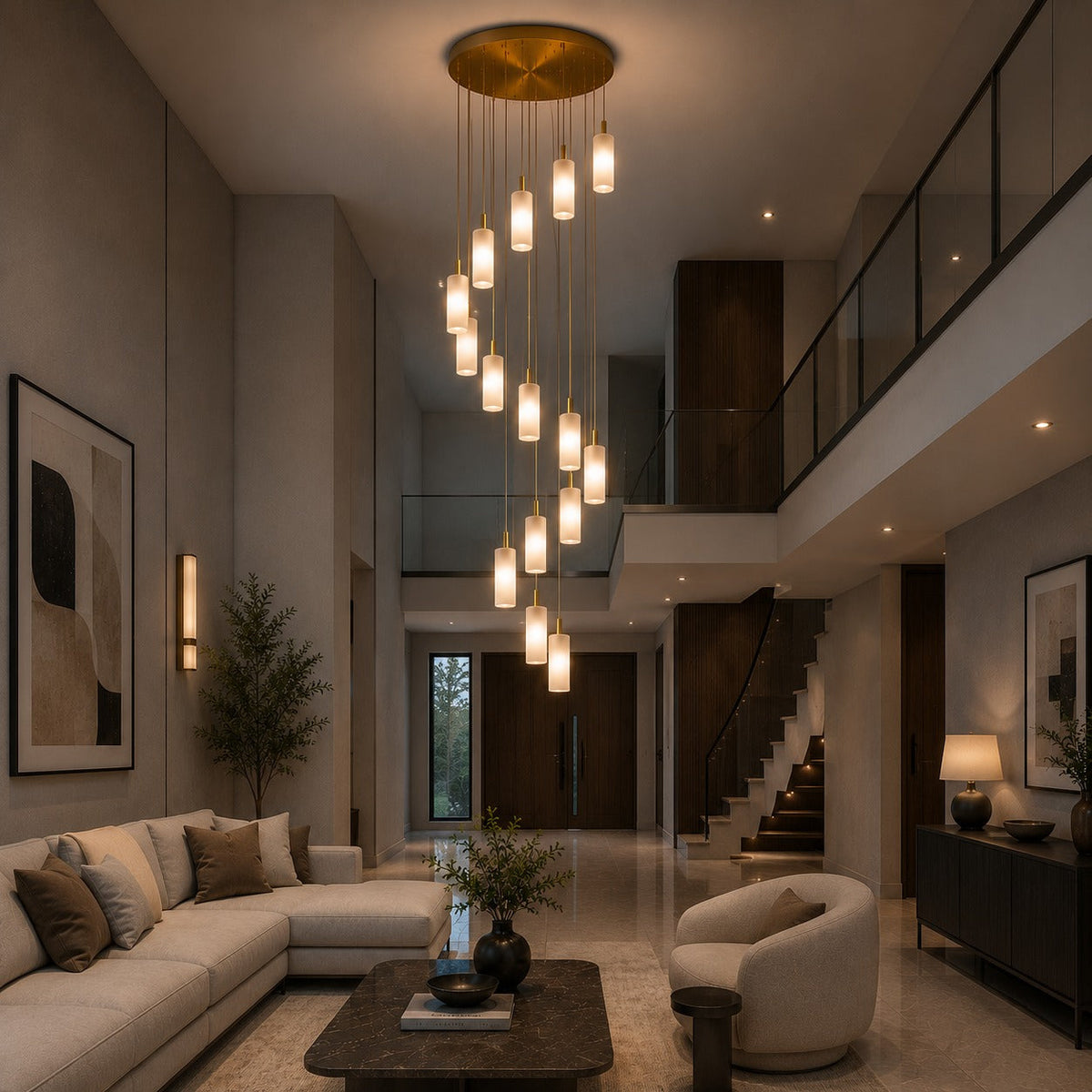 Alabaster Chandelier Adjustable Staircase Foyer LED
