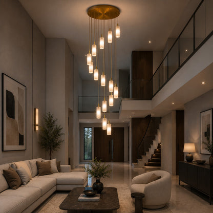 Alabaster Chandelier Adjustable Staircase Foyer LED