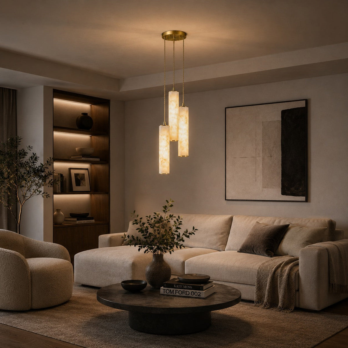 Alabaster Chandelier Adjustable Staircase Foyer LED