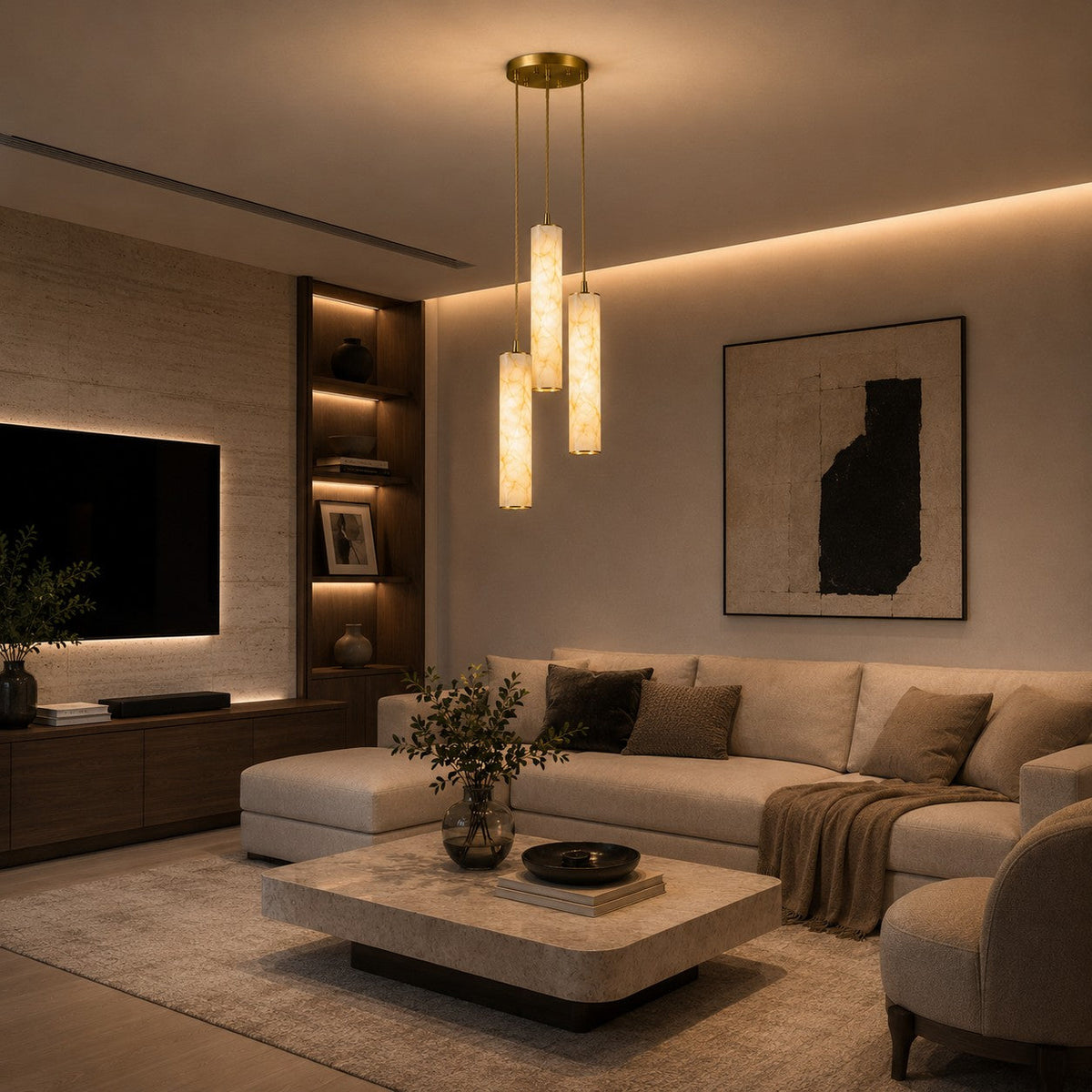Alabaster Chandelier Adjustable Staircase Foyer LED