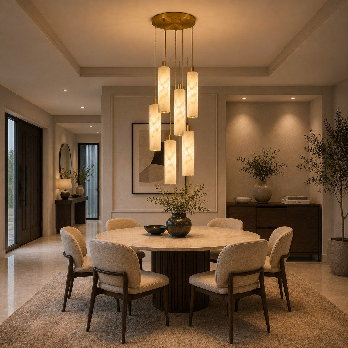 Alabaster Chandelier Adjustable Staircase Foyer LED