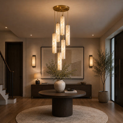 Alabaster Chandelier Adjustable Staircase Foyer LED