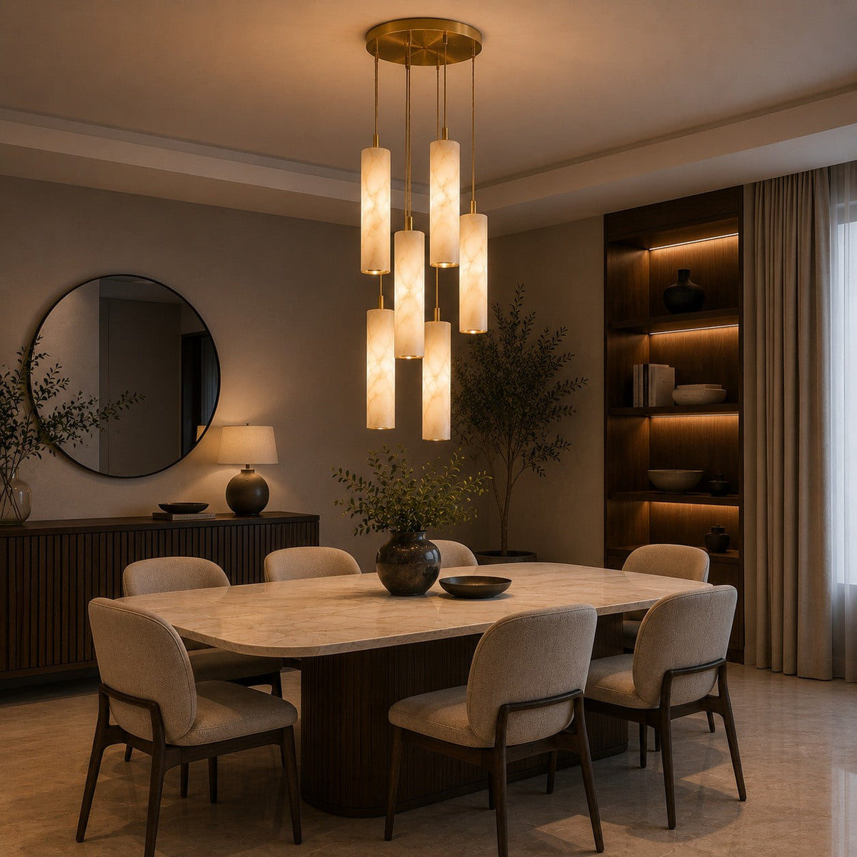 Alabaster Chandelier Adjustable Staircase Foyer LED