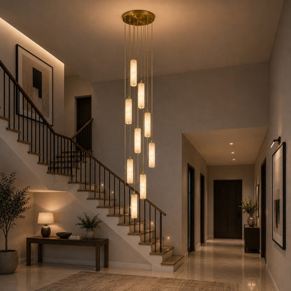 Alabaster Chandelier Adjustable Staircase Foyer LED