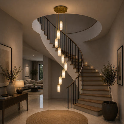 Alabaster Chandelier Adjustable Staircase Foyer LED