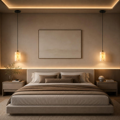 Alabaster Cylinder Chandelier Adjustable Hanging LED