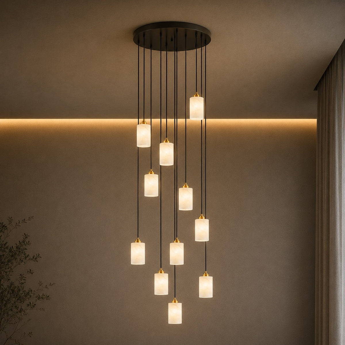 Alabaster Cylinder Chandelier Adjustable Hanging LED