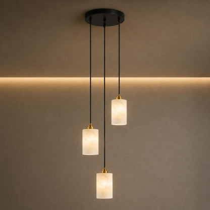Alabaster Cylinder Chandelier Adjustable Hanging LED