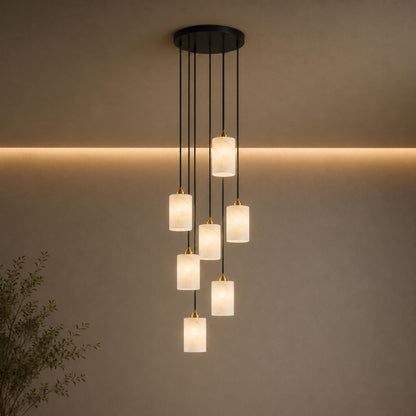 Alabaster Cylinder Chandelier Adjustable Hanging LED