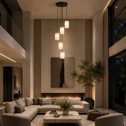 Alabaster Cylinder Chandelier Adjustable Hanging LED