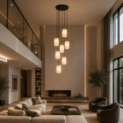 Alabaster Cylinder Chandelier Adjustable Hanging LED