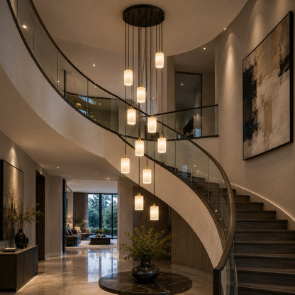 Alabaster Cylinder Chandelier Adjustable Hanging LED