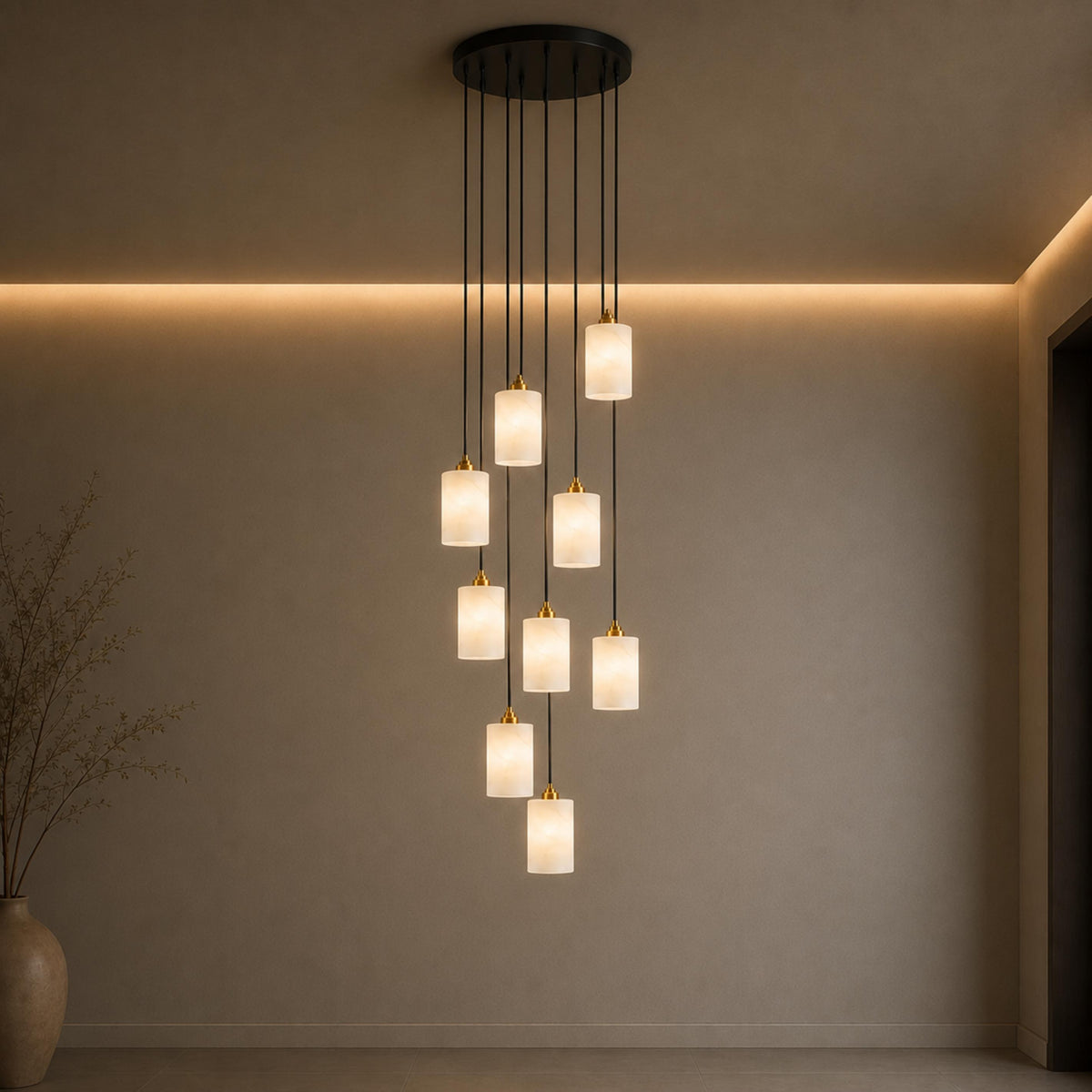 Alabaster Cylinder Chandelier Adjustable Hanging LED