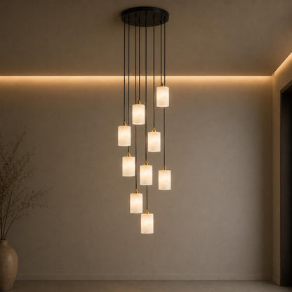 Alabaster Cylinder Chandelier Adjustable Hanging LED