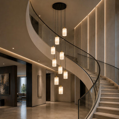 Alabaster Cylinder Chandelier Adjustable Hanging LED
