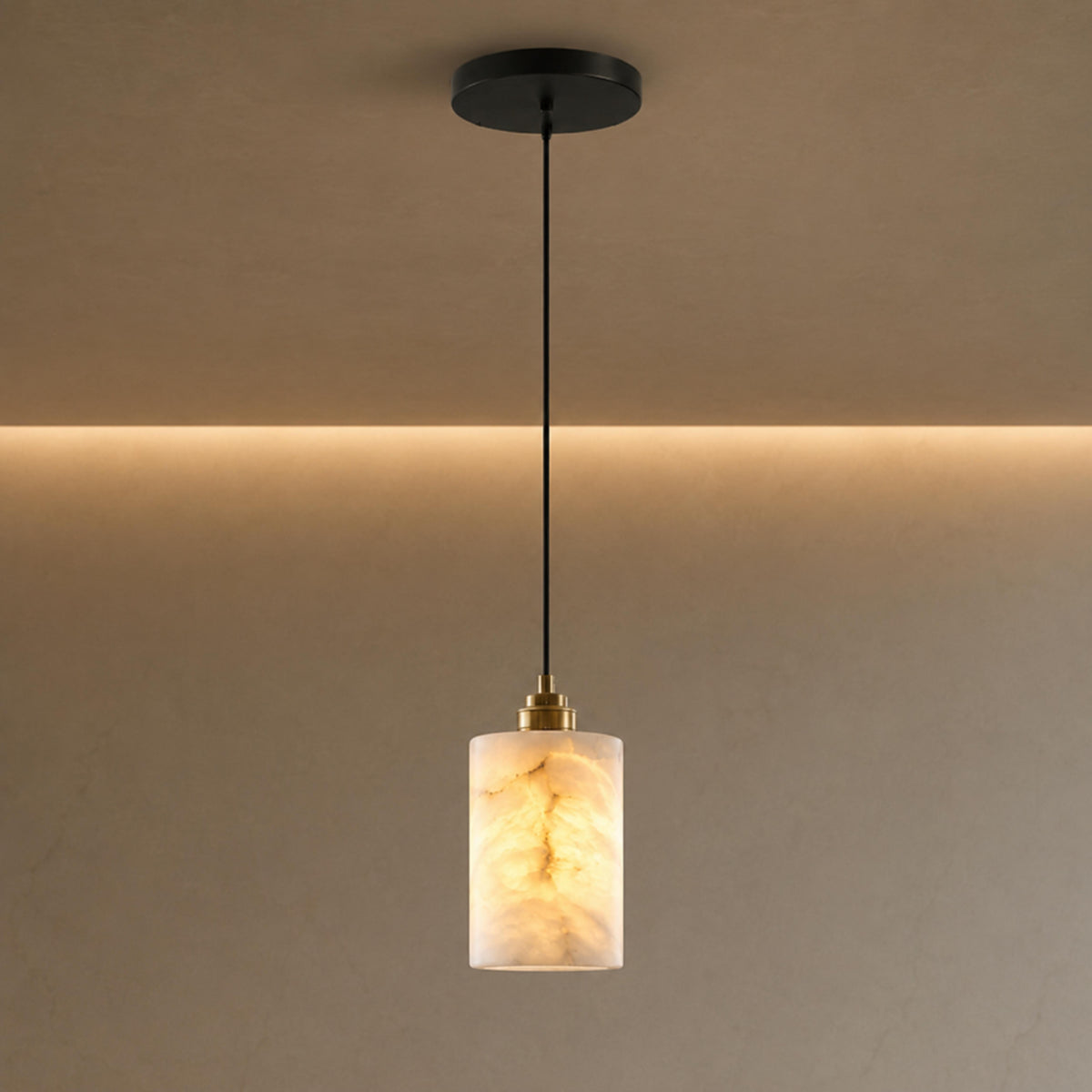Alabaster Cylinder Chandelier Adjustable Hanging LED