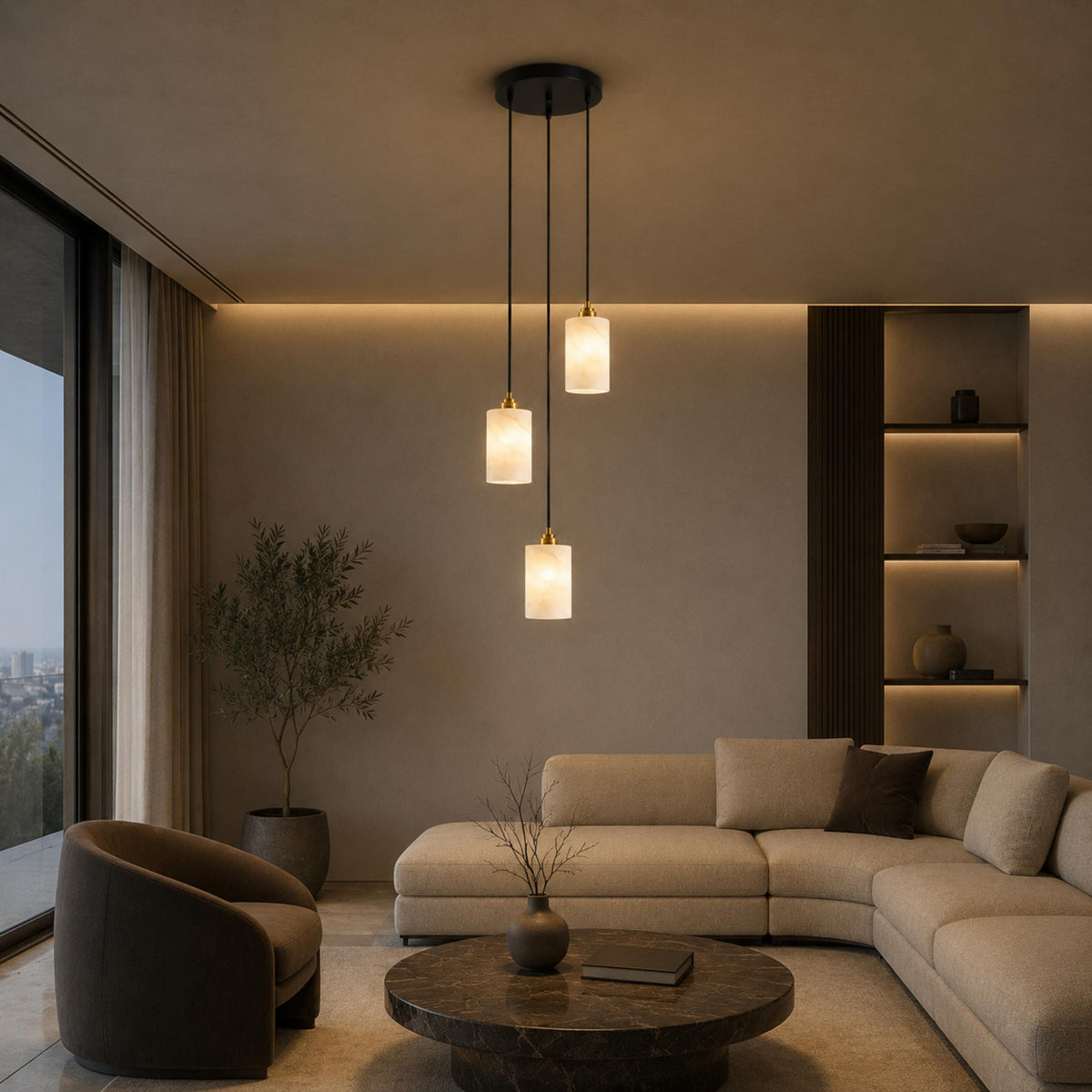 Alabaster Cylinder Chandelier Adjustable Hanging LED