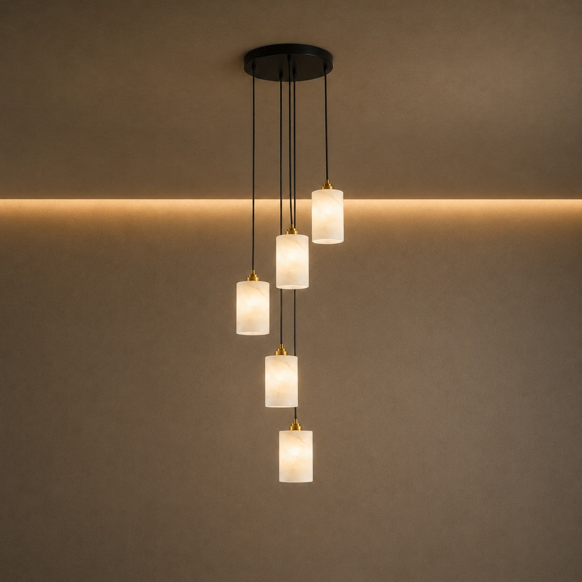 Alabaster Cylinder Chandelier Adjustable Hanging LED