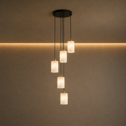 Alabaster Cylinder Chandelier Adjustable Hanging LED