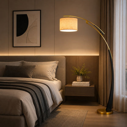 Arc Floor Lamp Iron Fabric Shade USB Adjustable Light