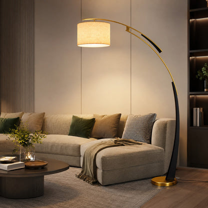 Arc Floor Lamp Iron Fabric Shade USB Adjustable Light