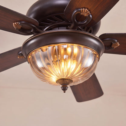 Country Style Wood Blade Ceiling Fan with Glass Shade Lights Dimmable LED Black
