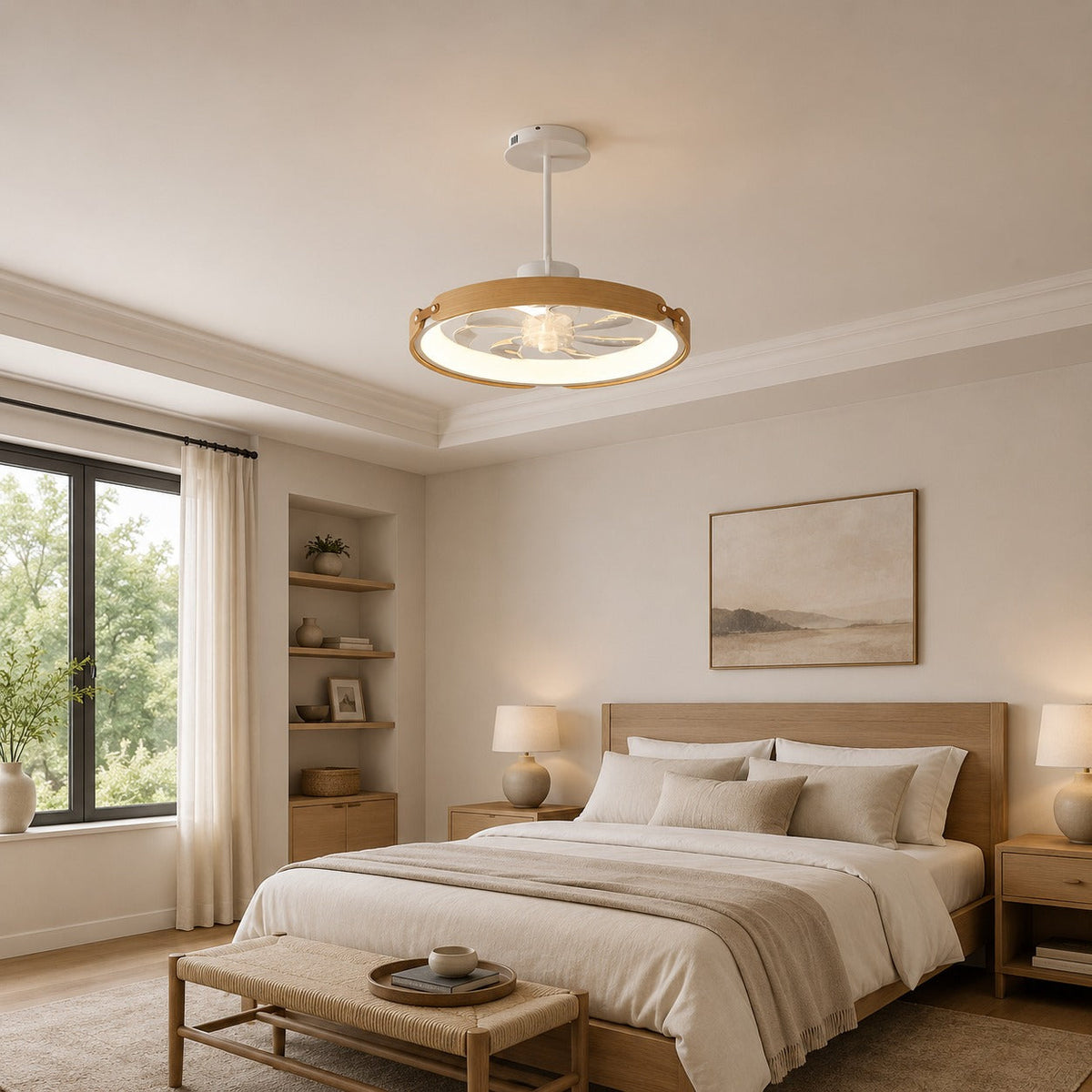 Wood & Acrylic Bladeless Ceiling Fan with 58W Tri-Colour LED App Control 52 cm
