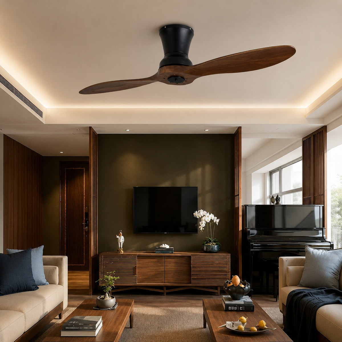 Walnut Wood Blade DC Ceiling Fan with or without Dimmable LED Light 142 cm