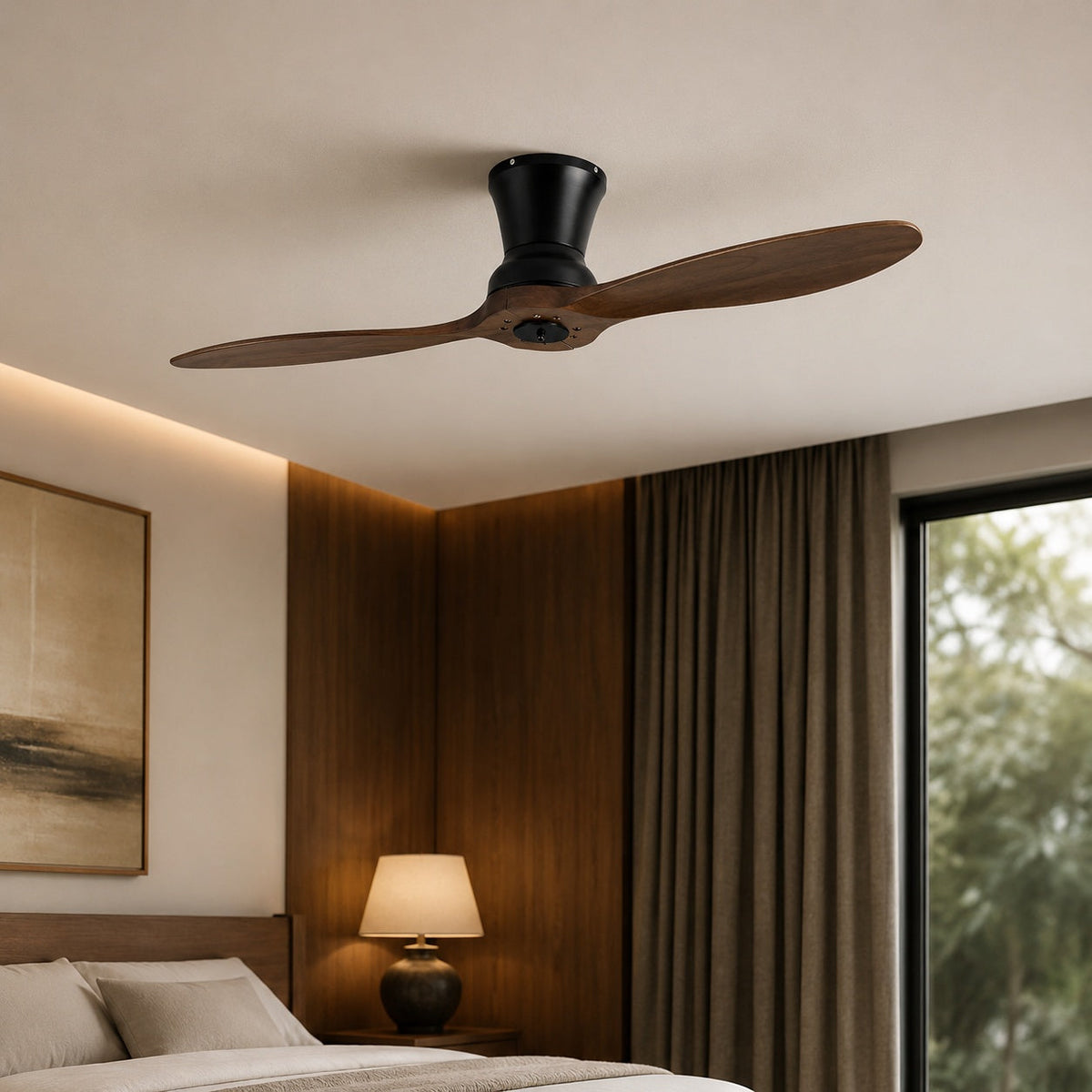 Walnut Wood Blade DC Ceiling Fan with or without Dimmable LED Light 142 cm