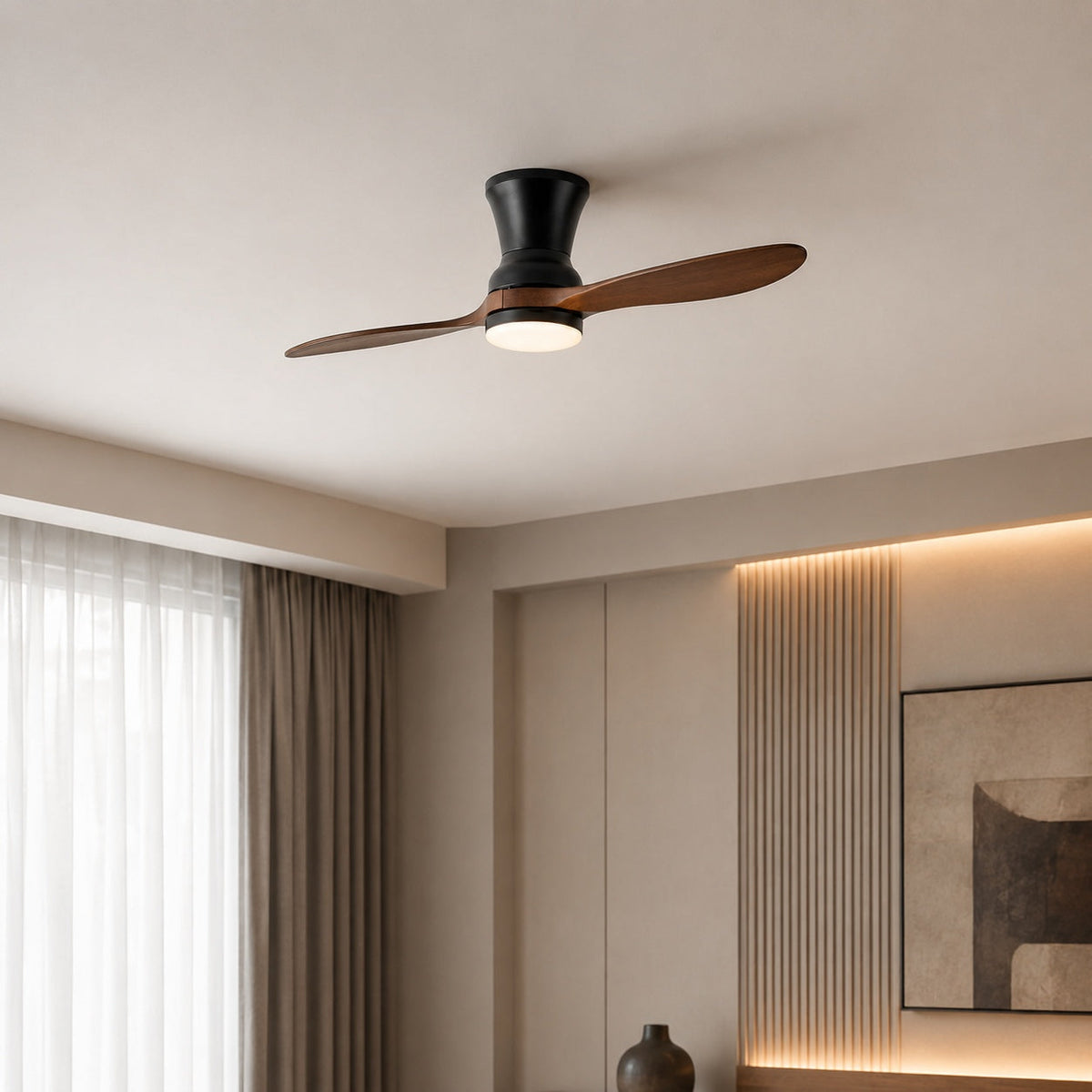 Walnut Wood Blade DC Ceiling Fan with or without Dimmable LED Light 142 cm