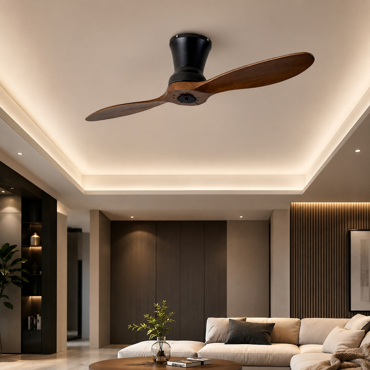 Walnut Wood Blade DC Ceiling Fan with or without Dimmable LED Light 142 cm