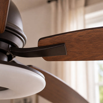 Plywood Blade Ceiling Fan with Glass Shade 50W Tri-Colour LED Light 132 cm