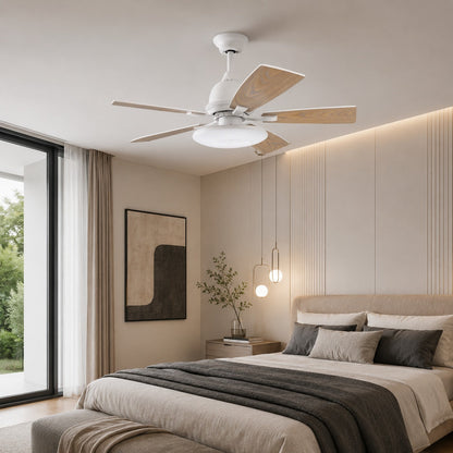 Plywood Blade Ceiling Fan with Glass Shade 50W Tri-Colour LED Light 132 cm
