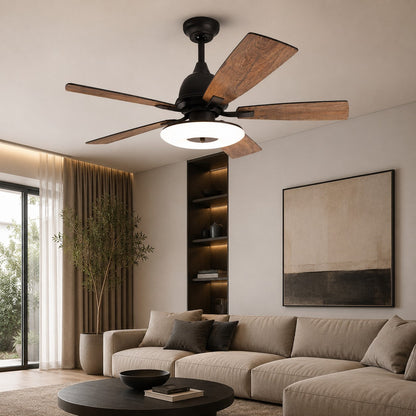 Plywood Blade Ceiling Fan with Glass Shade 50W Tri-Colour LED Light 132 cm