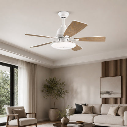 Plywood Blade Ceiling Fan with Glass Shade 50W Tri-Colour LED Light 132 cm